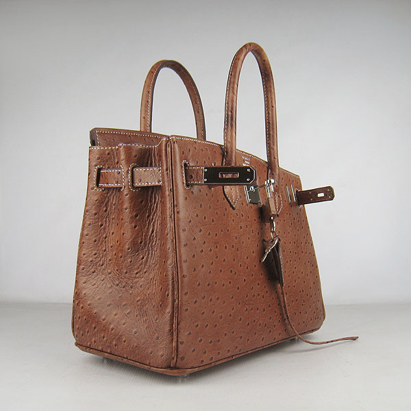 Replica Hermes Birkin 30CM Ostrich Veins Handbag Light Coffee 6088 On Sale